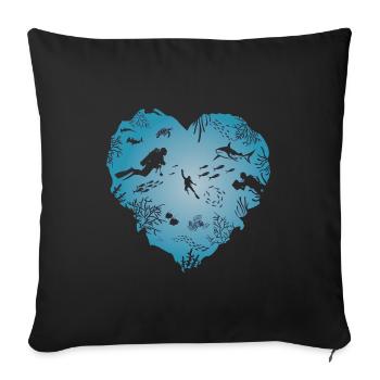 I love diving, heart, diver, shark - Sofa pillowcase 17,3'' x 17,3'' (45 x 45 cm) - black - Front
