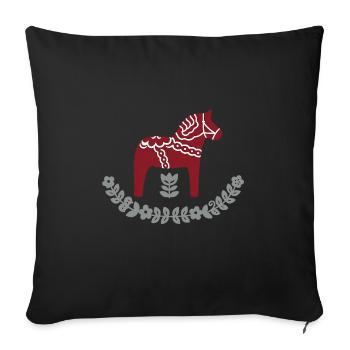 Dala Horse with Flower Arch – Nordic Folk Design - Sofa pillowcase 17,3'' x 17,3'' (45 x 45 cm) - black - Front