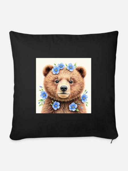 Blue Flower Bear Vorlagen - Sofakissenbezug 45 x 45 cm - Schwarz