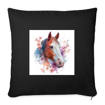 Cheval aquarelle florale - Housse de coussin décorative 45 x 45 cm - noir - Devant