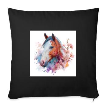 Watercolor Horse Bloom Portrait - Sofa pillowcase 17,3'' x 17,3'' (45 x 45 cm) - black - Front