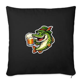 Petri Heil ! - Brochet drôle avec bière - Housse de coussin décorative 45 x 45 cm - noir - Devant