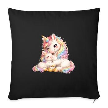 Maman licorne câlinée contre son bébé - Housse de coussin décorative 45 x 45 cm - noir - Devant