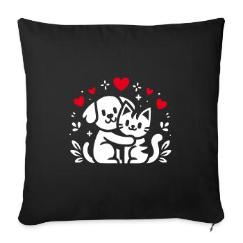 Amitié Amis Chiens et Chats Pour Toujours, - Housse de coussin décorative 45 x 45 cm - noir - Devant