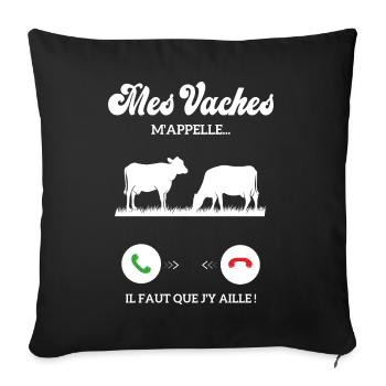 Dicton Drôle De Vache Agriculteur Mes Vaches - Housse de coussin décorative 45 x 45 cm - noir - Devant