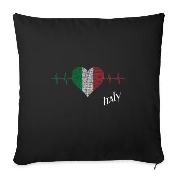 Italy, gestricheltes Herz, Herzschlag, Italien - Sofakissenbezug 45 x 45 cm - Schwarz - Vorne