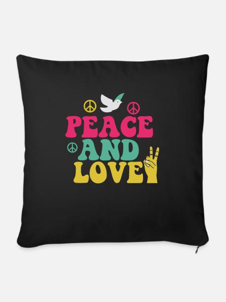 Hippie Peace and Love Flower Power 70er Jahre - Soffkuddsöverdrag, 45 x 45 cm - svart