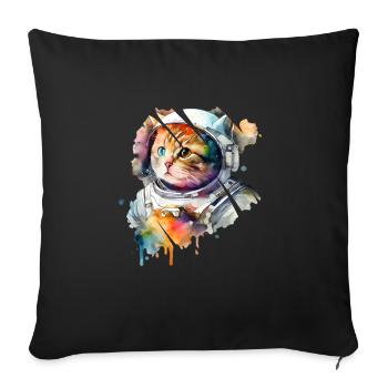 Chat astronaute - Housse de coussin décorative 45 x 45 cm - noir - Devant