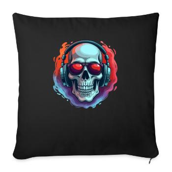 Crâne avec lunettes de soleil et casque en pop - Housse de coussin décorative 45 x 45 cm - noir - Devant