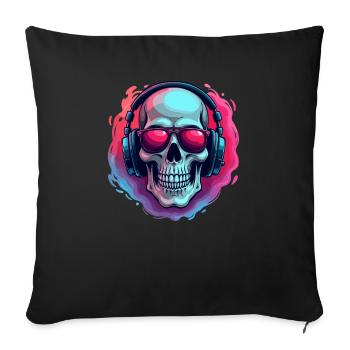 Pop Art Style DJ Totenkopf mit Sonnenbrille und - Sofakissenbezug 45 x 45 cm - Schwarz - Vorne