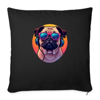 Mops mit Sonnenbrille und Kopfhörer im Pop Art - Sofakissenbezug 45 x 45 cm - Schwarz - Vorne