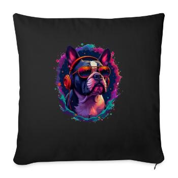 Bouledogue avec lunettes de soleil Motif animalier Art - Housse de coussin décorative 45 x 45 cm - noir - Devant