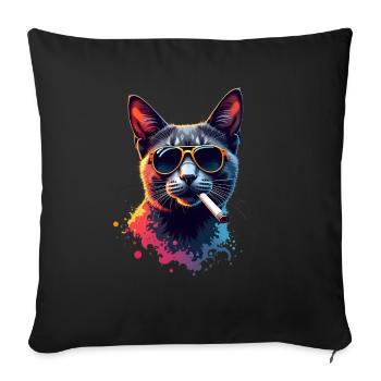 Chat avec des lunettes de soleil Motif Animal Fumer Chats - Housse de coussin décorative 45 x 45 cm - noir - Devant