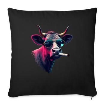 Cow with sunglasses animal motif smoking cow - Sofa pillowcase 17,3'' x 17,3'' (45 x 45 cm) - black - Front