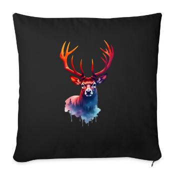 Cerf Art Oeuvre Aquarelle Woodland Deer - Housse de coussin décorative 45 x 45 cm - noir - Devant