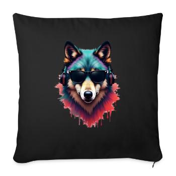 Wolf Kunst Kunstwerk Wasserfarbe Wald Wolf - Sofakissenbezug 45 x 45 cm - Schwarz - Vorne