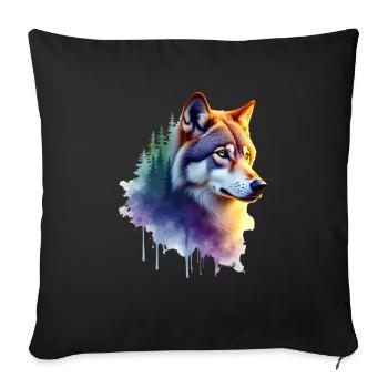 Wolf Kunst Kunstwerk Wasserfarbe Wald Wolf - Sofakissenbezug 45 x 45 cm - Schwarz - Vorne