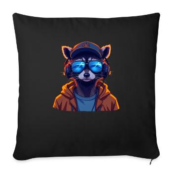 Raccoon Music DJ Headphones Cool Raccoon - Sofa pillowcase 17,3'' x 17,3'' (45 x 45 cm) - black - Front