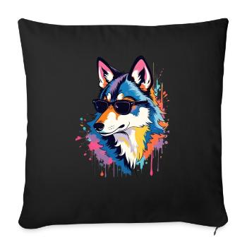 Wolf Kunst Kunstwerk Pop Art Wolfs - Sofakissenbezug 45 x 45 cm - Schwarz - Vorne