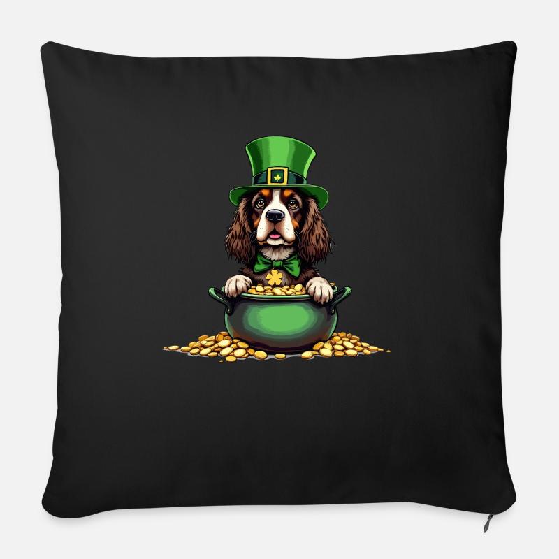 Cocker Spaniel Tenue de la Saint-Patrick Chiens - Housse de coussin décorative 45 x 45 cm - noir