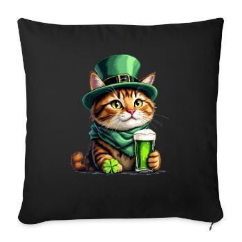Katze St. Patricks Day Bier Outfit Katzen - Sofakissenbezug 45 x 45 cm - Schwarz - Vorne