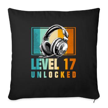 17e anniversaire Garçon Vidéo Gamer Niveau 17 Débloqué - Housse de coussin décorative 45 x 45 cm - noir - Devant