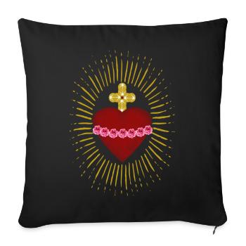 Cœur Sacré de Marie Religieux - Housse de coussin décorative 45 x 45 cm - noir - Devant