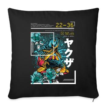 Japanischer Art Style Blauer Koi Fisch - Sofakissenbezug 45 x 45 cm - Schwarz - Vorne