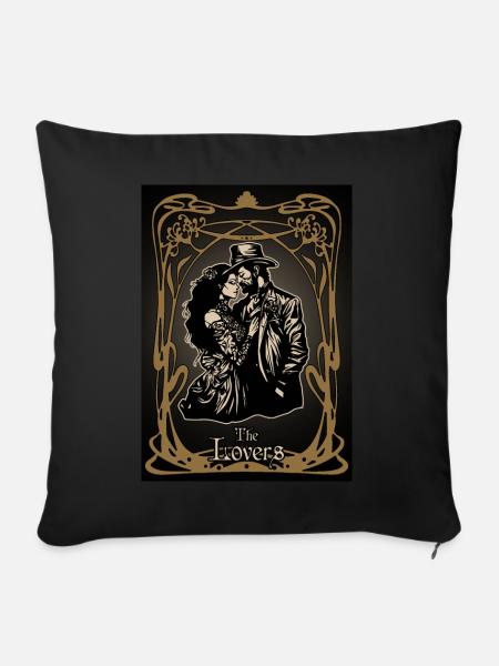 Carte tarot The Lovers - Housse de coussin décorative 45 x 45 cm - noir