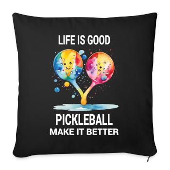 La vie est belle. Le pickleball l’améliore - Housse de coussin décorative 45 x 45 cm - noir - Devant
