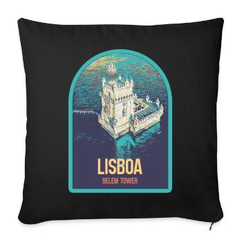 Illustration Belém Tower Lisbon, Aerial View - Sofa pillowcase 17,3'' x 17,3'' (45 x 45 cm) - black - Front