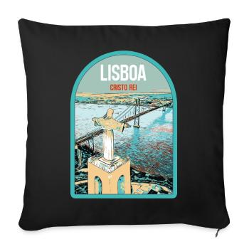 Christ the King Lisbon: View of the 25th of April Bridge over the Tagus River - Sofa pillowcase 17,3'' x 17,3'' (45 x 45 cm) - black - Front