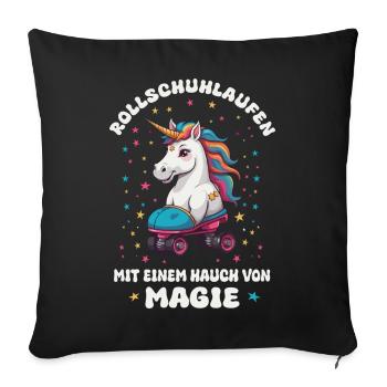 Einhorn Rollschuhlaufen - Sofakissenbezug 45 x 45 cm - Schwarz - Vorne