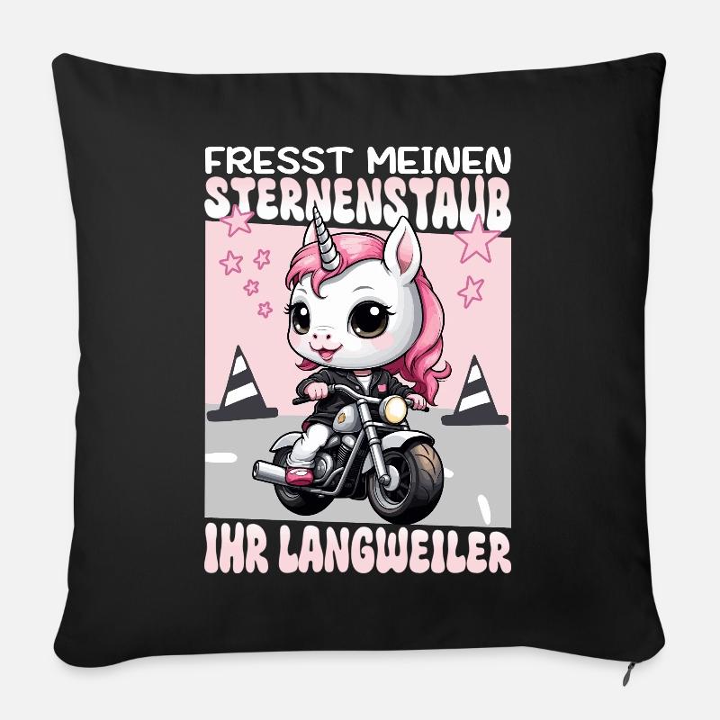 Einhorn auf Motorrad - Sofakissenbezug 45 x 45 cm - Schwarz