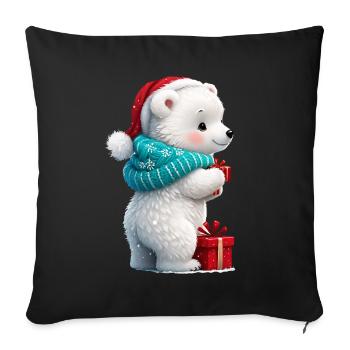 Cute little bear with Christmas hat and gift. - Sofa pillowcase 17,3'' x 17,3'' (45 x 45 cm) - black - Front
