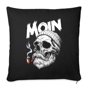 Moin Skull Totenkopf Pfeife Hamburg Plattdeutsch - Sofakissenbezug 45 x 45 cm - Schwarz - Vorne