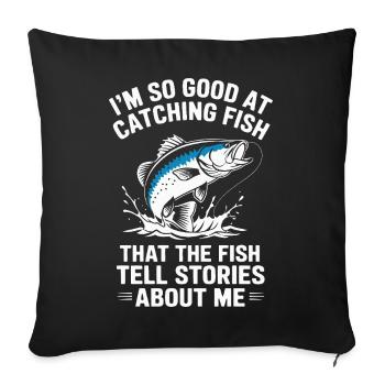 Catch and Tell Pêche Humour Design - Housse de coussin décorative 45 x 45 cm - noir - Devant