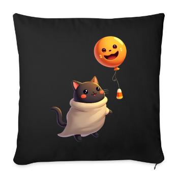 Chat d’Halloween avec citrouille d’Halloween - Housse de coussin décorative 45 x 45 cm - noir - Devant