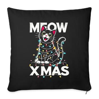 Meow Xmas Cute Cat Wrapped in Lights Christmas Tee - Sofa pillowcase 17,3'' x 17,3'' (45 x 45 cm) - black - Front