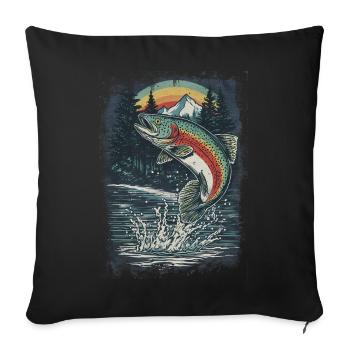 Jumping rainbow trout – retro angler motif - Sofa pillowcase 17,3'' x 17,3'' (45 x 45 cm) - black - Front