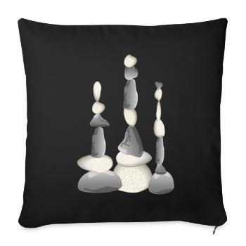 Trois tours de pierre équilibrées de style zen - Housse de coussin décorative 45 x 45 cm - noir - Devant