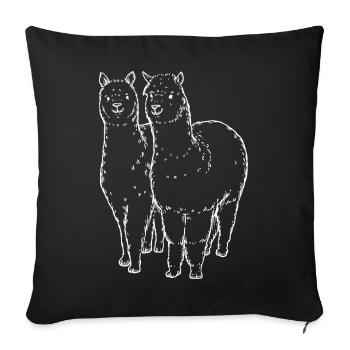 Dessin de lignes de deux lamas alpagas - Housse de coussin décorative 45 x 45 cm - noir - Devant