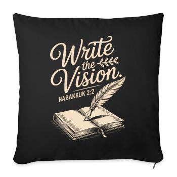 Plume du verset biblique Write the Vision - Housse de coussin décorative 45 x 45 cm - noir - Devant