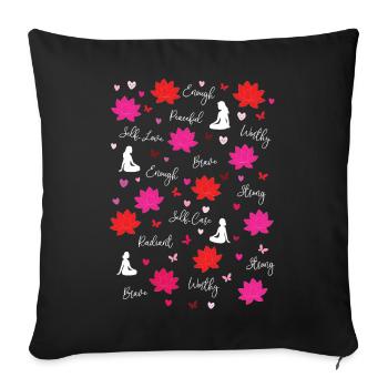 Lotusblüten & Affirmationen Achtsamkeits-Yoga - Sofakissenbezug 45 x 45 cm - Schwarz - Vorne