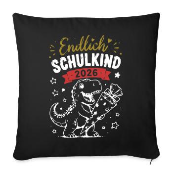 Endlich Schulkind 2026 Dino - Sofakissenbezug 45 x 45 cm - Schwarz - Vorne
