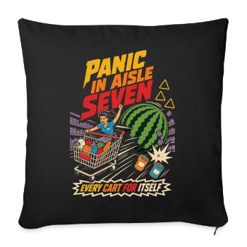 Panique dans l’humour du panique dans le chariot de courses Gear Seven - Housse de coussin décorative 45 x 45 cm - noir - Devant