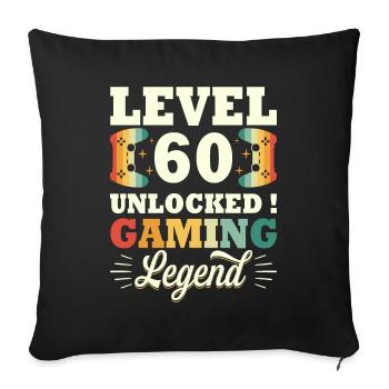 Niveau 60 Anniversaire Gamer 60 Ans - Housse de coussin décorative 45 x 45 cm - noir - Devant