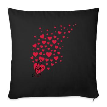 fly fliegende Herzchen, viele Herzen Herz - Sofakissenbezug 45 x 45 cm - Schwarz - Vorne