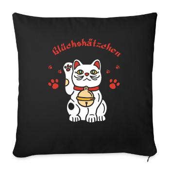 Glückskätzchen-süßes Winkekatzedesign - Sofakissenbezug 45 x 45 cm - Schwarz - Vorne