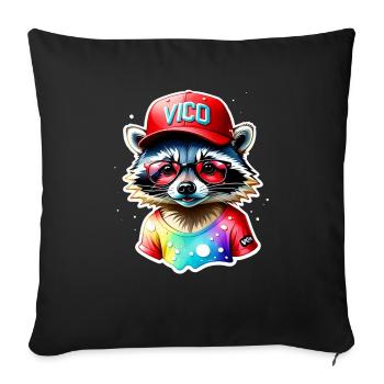 Cool raccoon with cap and goggles - Sofa pillowcase 17,3'' x 17,3'' (45 x 45 cm) - black - Front
